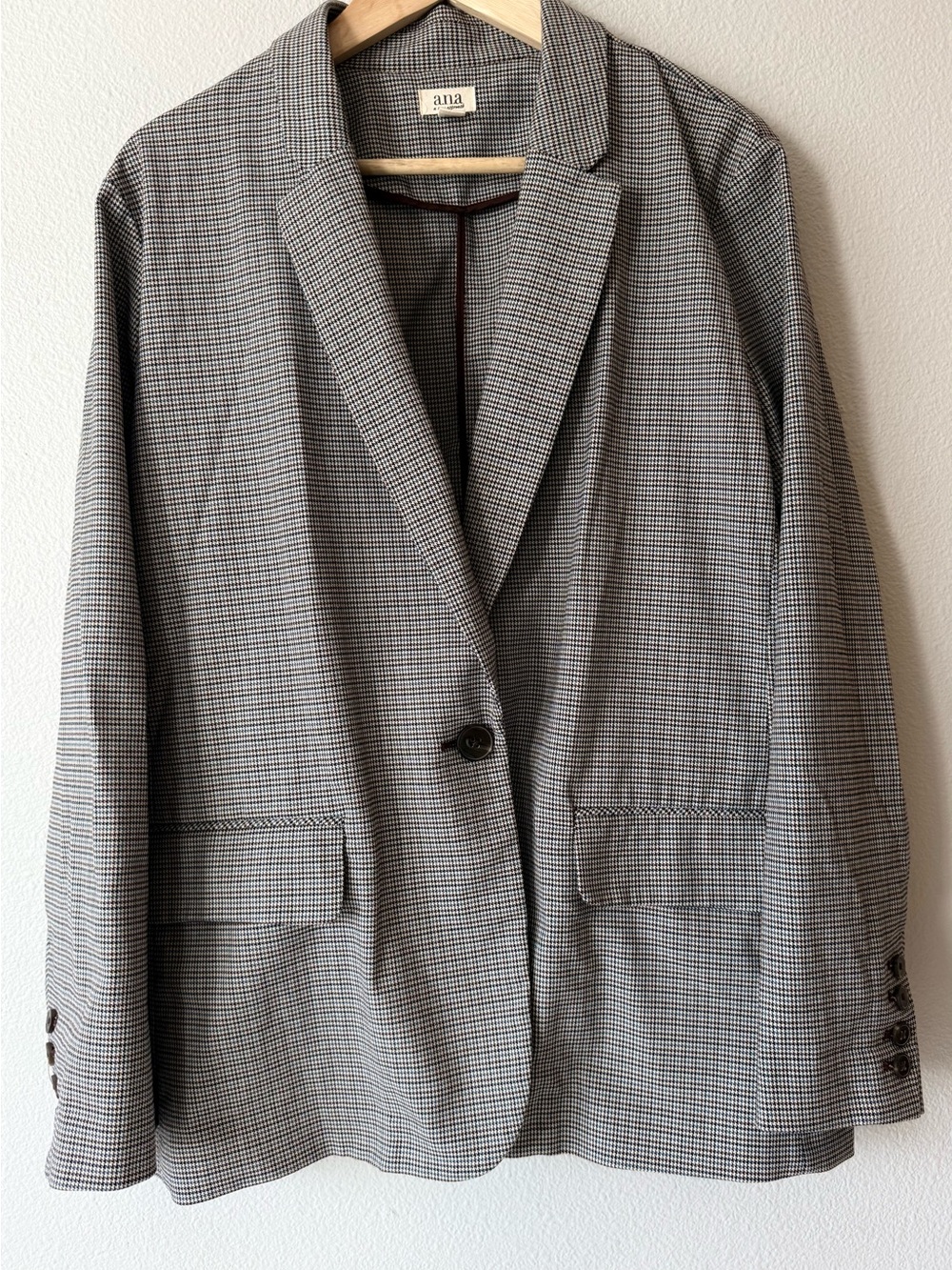 a.n.a Woman’s Houndstooth Plaid Blazer Brown Blue Single Button Jacket Size XL